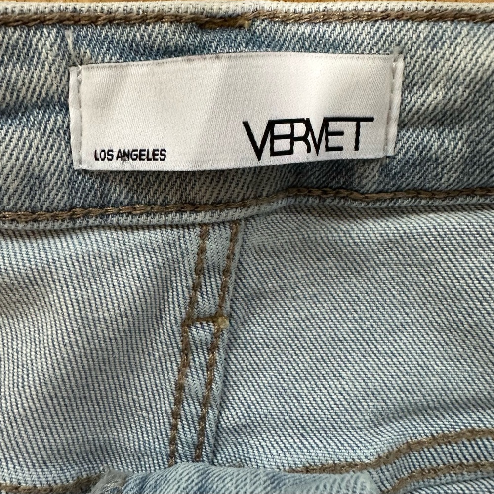 Vervet - 90's Vintage Super High Rise Cargo Straight Jeans Light Wash Sz 26 - Picture 7 of 11